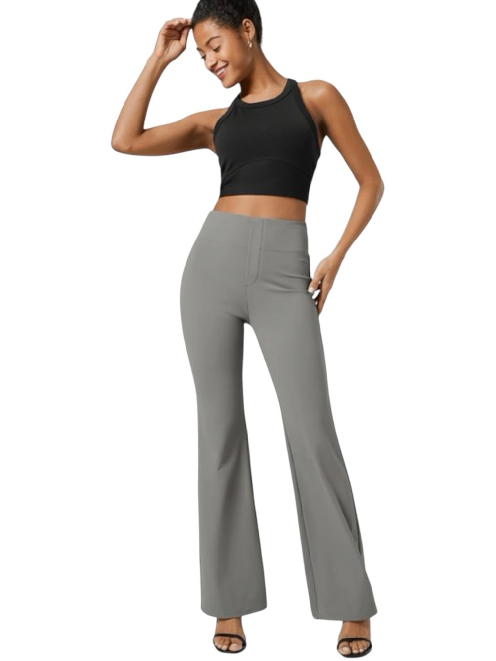 Halara Flex High Waist Flare Work Pant Pocket Large Gray Stretch Compression NWT